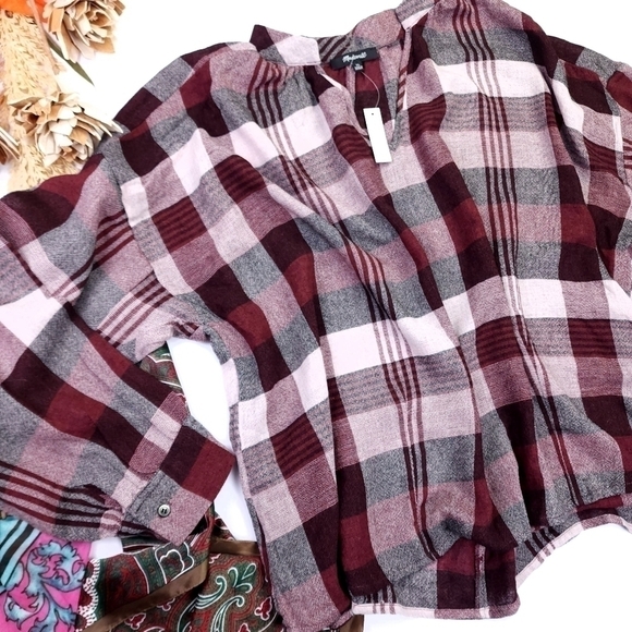 Madewell Tops - 🔴 New Madewell Red Grey White Plaid Top Sz XL
